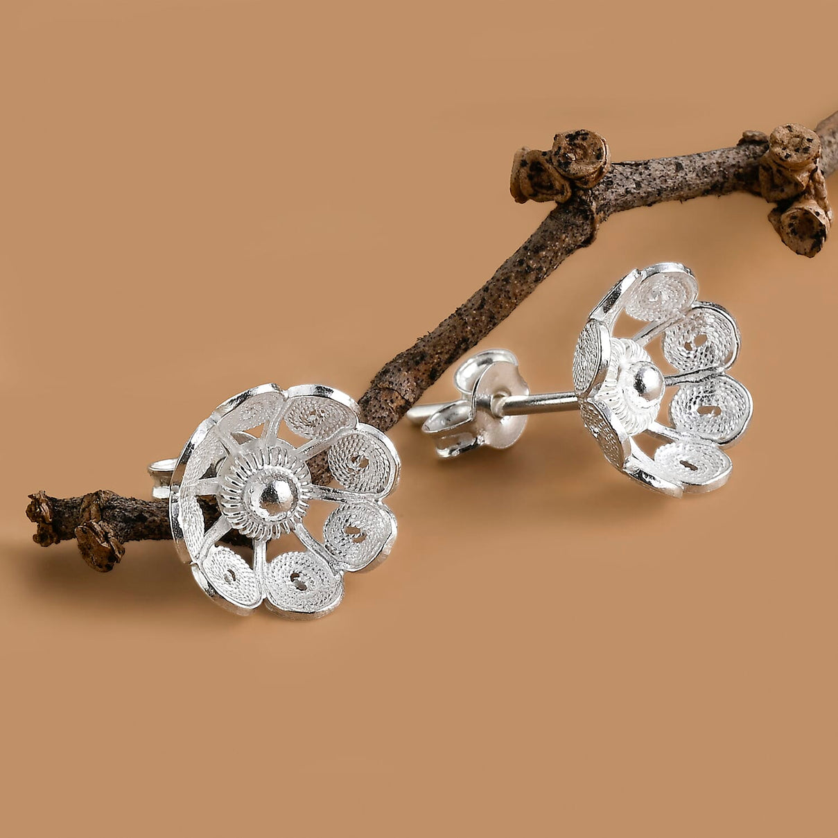 Royal Bali Collection - Sterling Silver Stud Push Back Earrings V32492068 6