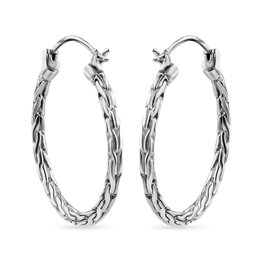 Royal Bali Collection - Sterling Silver Tulang Naga Hoop Earrings