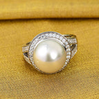 Royal Bali Collection - White South Sea Pearl and Natural Cambodian Zircon Ring in Platinum Overlay Sterling Silver