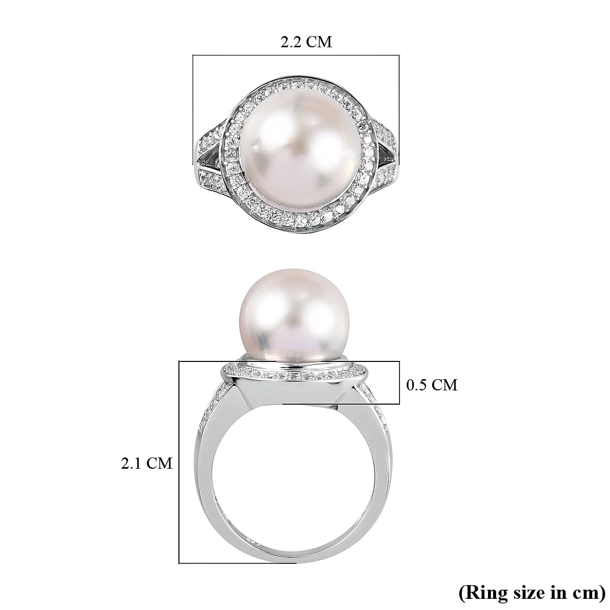 Royal Bali Collection - White South Sea Pearl and Natural Cambodian Zircon Ring in Platinum Plated Sterling Silver 3738540 6