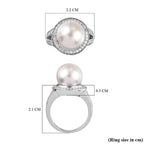 Royal Bali Collection - White South Sea Pearl and Natural Cambodian Zircon Ring in Platinum Overlay Sterling Silver