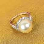 White South Sea Pearl and Natural Cambodian Zircon Ring in Platinum Overlay Sterling Silver
