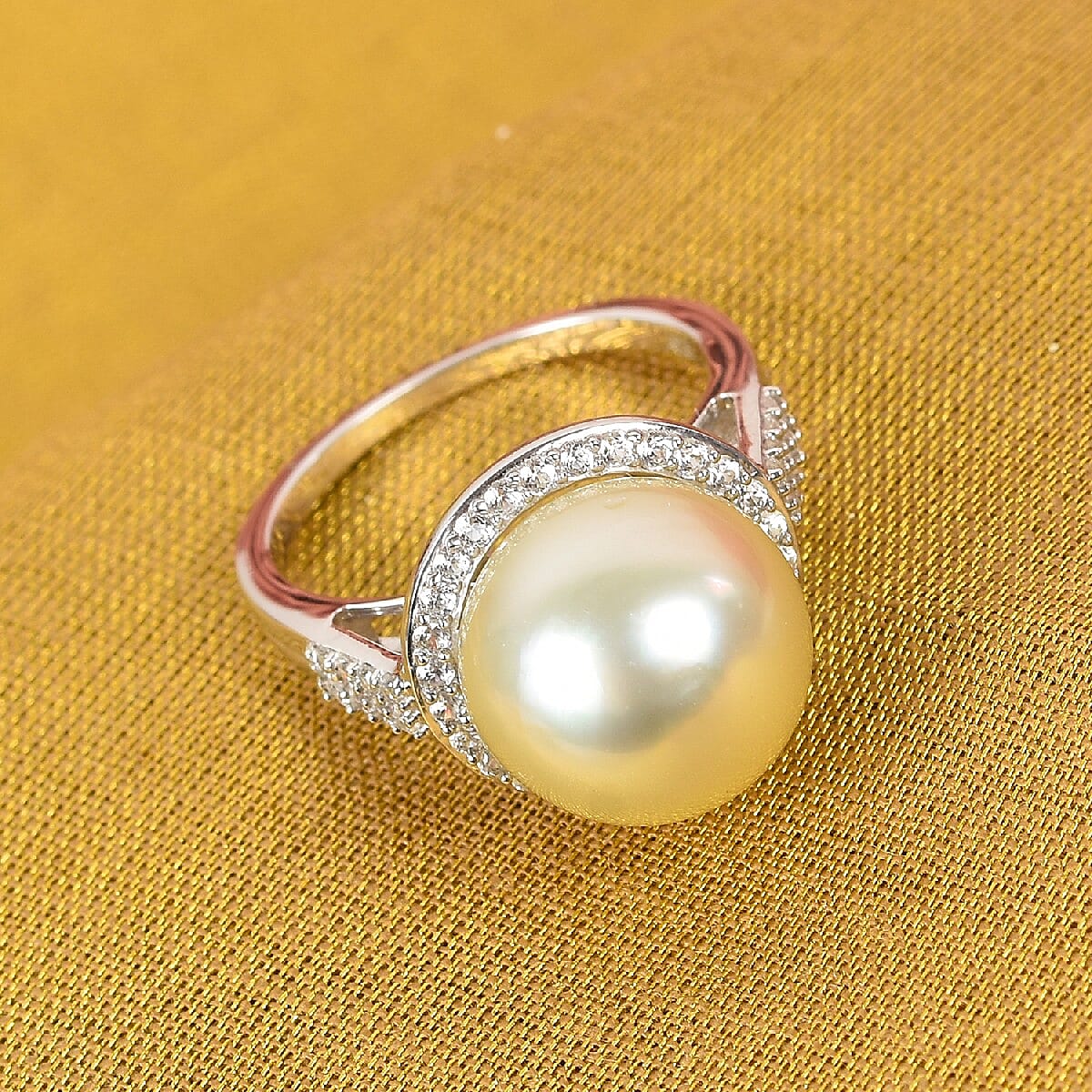 Royal Bali Collection White South Sea Pearl and White Zircon Ring in Platinum Plated Sterling Silver 3738581 2