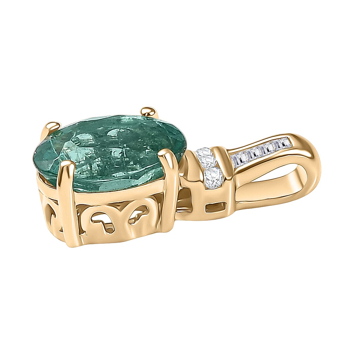 9K Yellow Gold AAA Zambian Emerald &amp; White Diamond Pendant 1.16 Ct. 7864005 4
