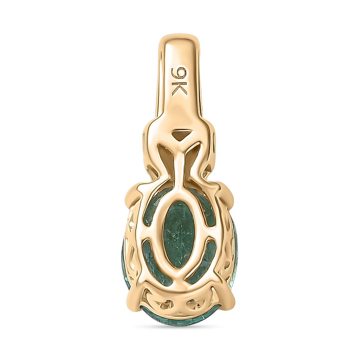 9K Yellow Gold AAA Zambian Emerald &amp; White Diamond Pendant 1.16 Ct. 7864005 5