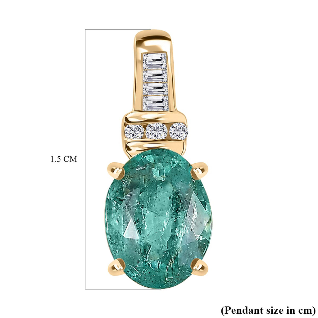 9K Yellow Gold AAA Zambian Emerald & White Diamond Pendant 1.16 Ct.