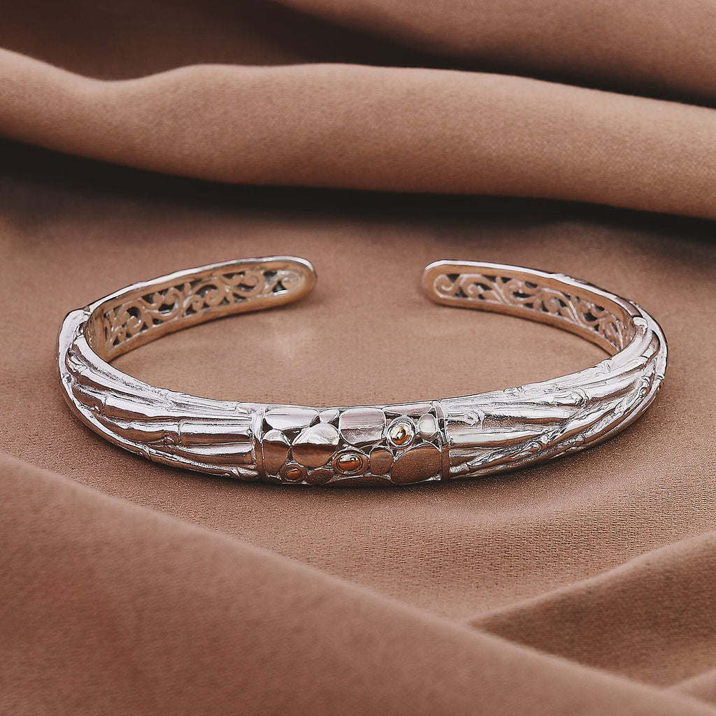 Royal Bali Iconic Edition - Designer Inspired Sterling Silver Unity Bangle with 18K Yellow Gold, Two Tone Wt. 27.25 Gms - 7.5