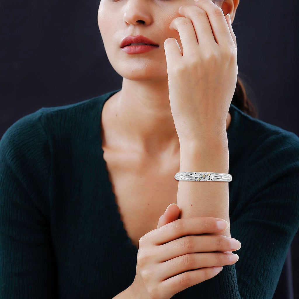 Royal Bali Iconic Edition - Designer Inspired Sterling Silver Unity Bangle with 18K Yellow Gold, Two Tone Wt. 27.25 Gms - 7.5