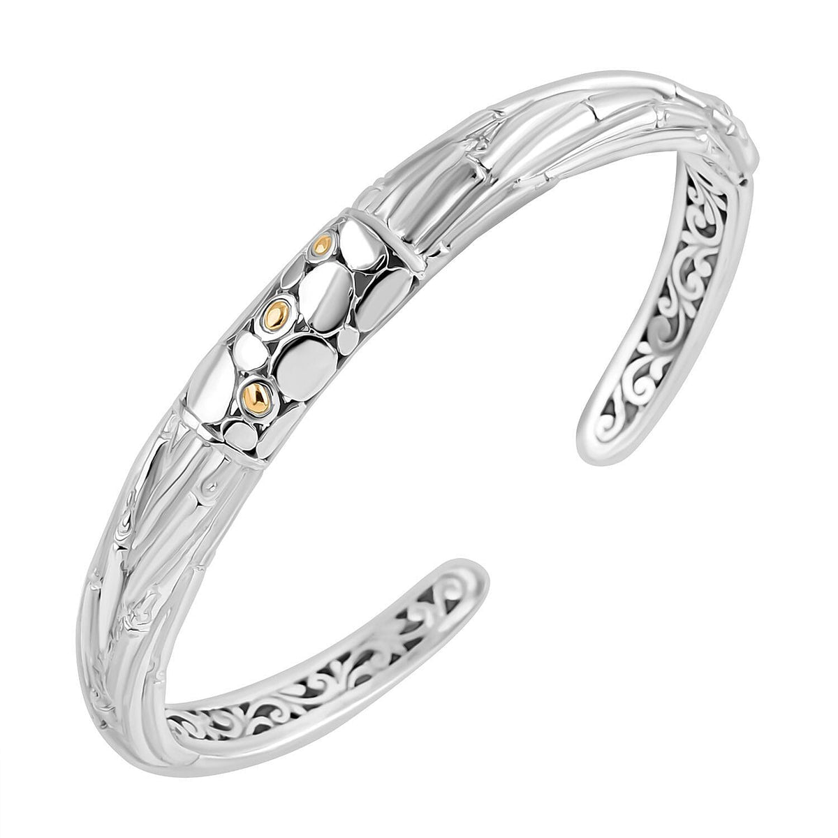 Royal Bali Collection - Designer Inspired Sterling Silver Unity Bangle with 18K Yellow Gold 7749750 7