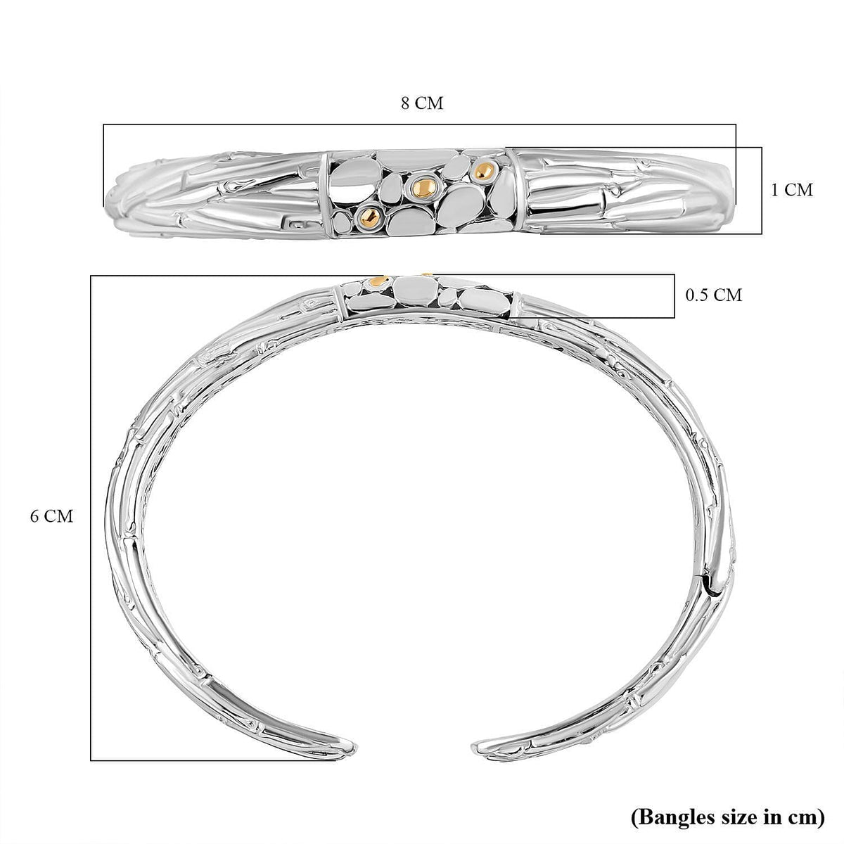 Royal Bali Collection - Designer Inspired Sterling Silver Unity Bangle with 18K Yellow Gold 7749750 11