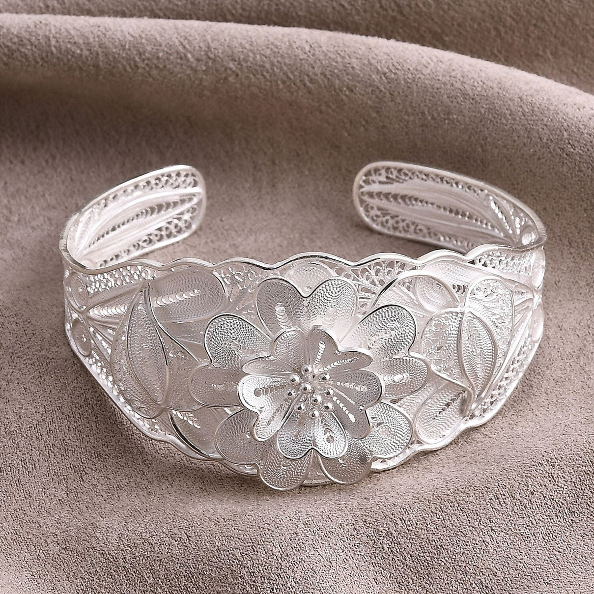 Royal Bali Tarakasi Collection - Sterling Silver Cuff Bangle (Size 8), Silver Wt. 29.84 Gms. 8258191 1