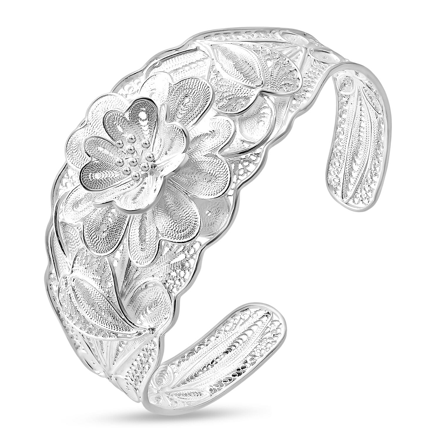 Royal Bali Tarakasi Collection - Sterling Silver Cuff Bangle (Size 8), Silver Wt. 29.84 Gms. 8258191 3