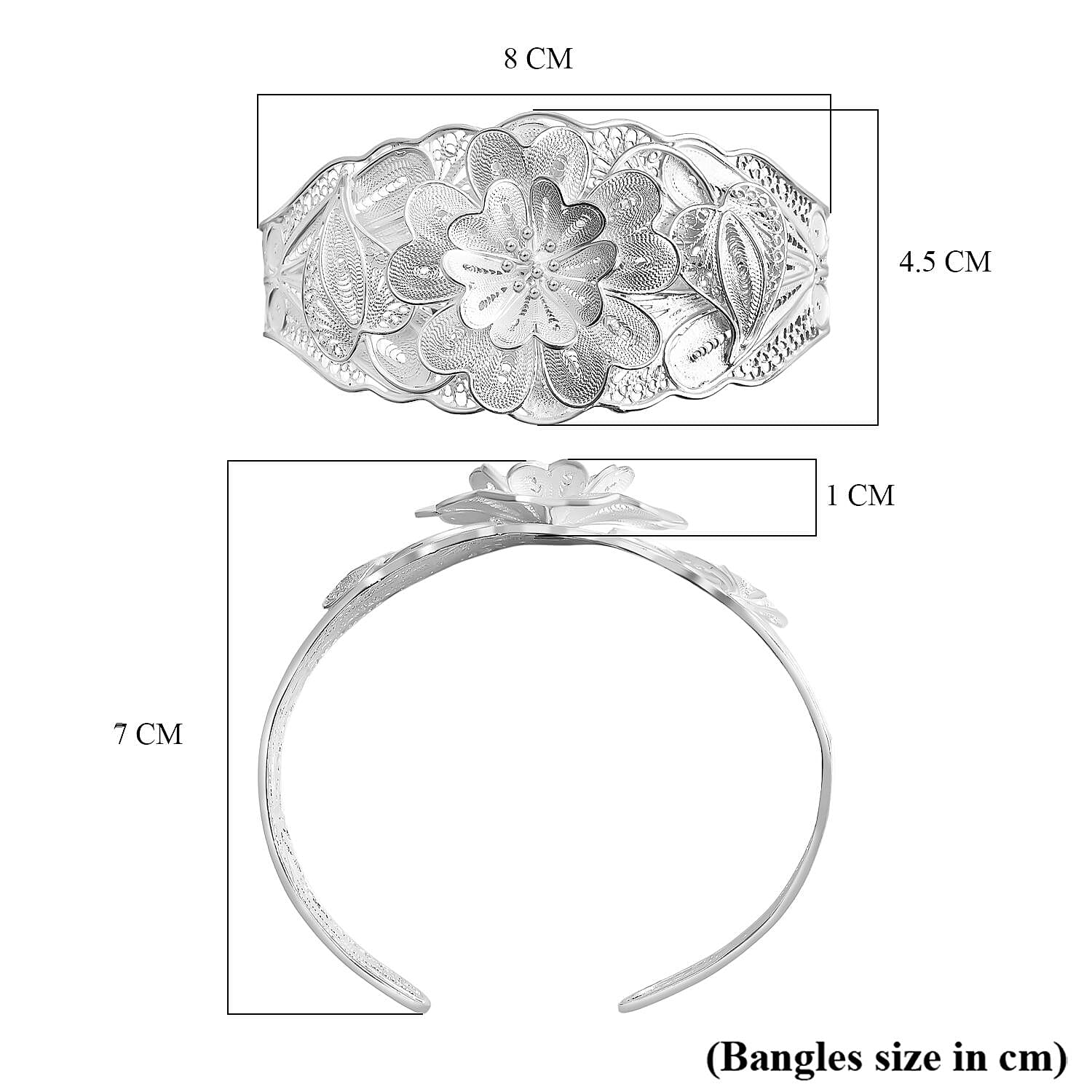 Royal Bali Tarakasi Collection - Sterling Silver Cuff Bangle (Size 8), Silver Wt. 29.84 Gms. 8258191 5