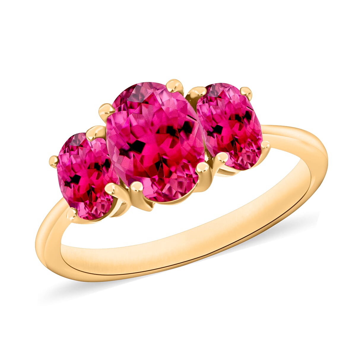 Rubellite 3 Stone Ring in Vermeil Yellow Gold Sterling Silver 2.260 Ct 8006959 1