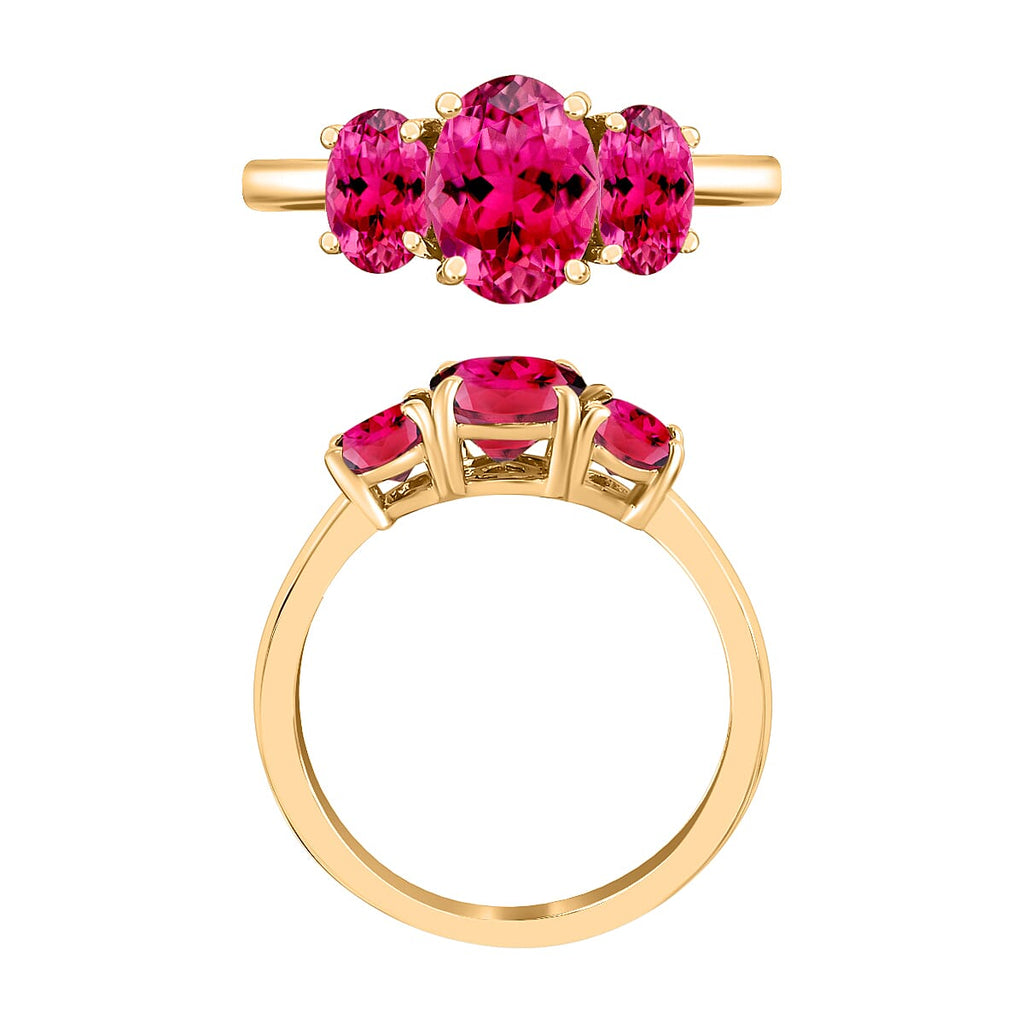 Rubellite  3 Stone Ring in Vermeil YG Sterling Silver 2.70 ct  2.260  Ct.