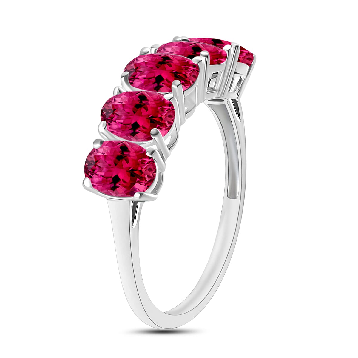 Rubellite 5 Stone Ring in Platinum Overlay Sterling Silver 3 Ct 8008285 2
