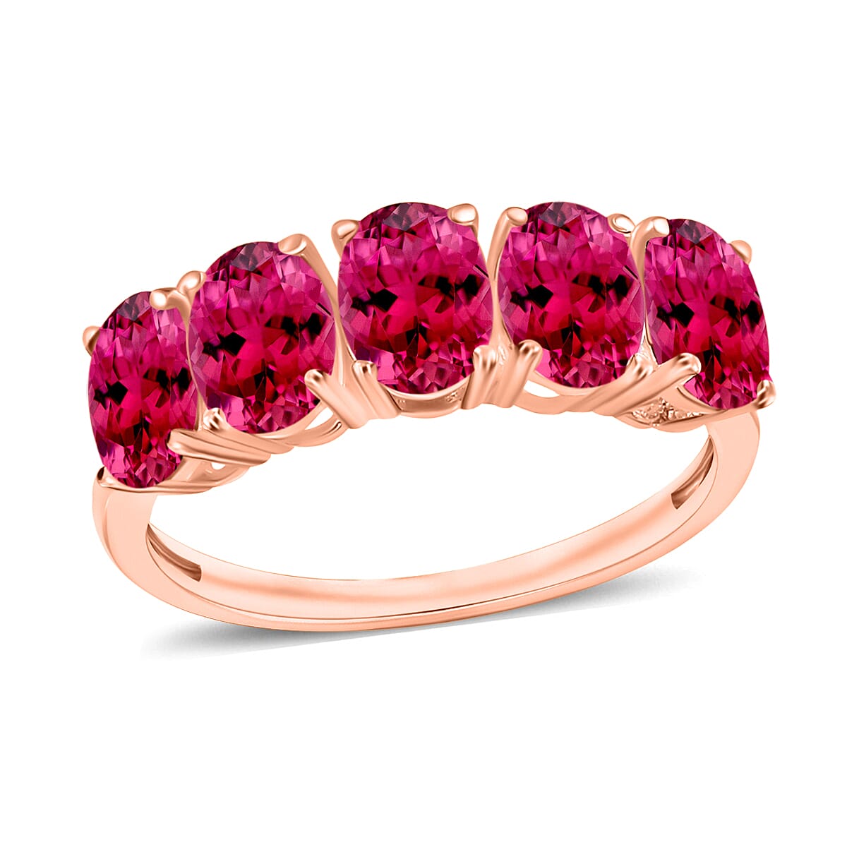 Rubellite 5 Stone Ring in Vermeil Rose Gold Sterling Silver 3 Ct 8008319 0