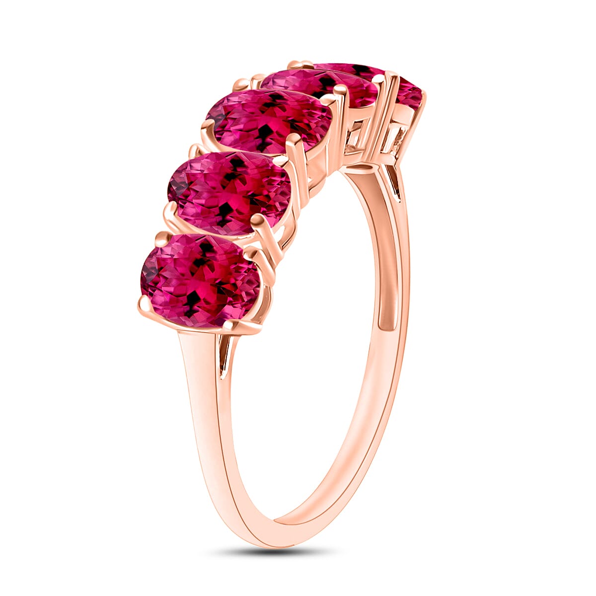 Rubellite 5 Stone Ring in Vermeil Rose Gold Sterling Silver 3 Ct 8008319 2