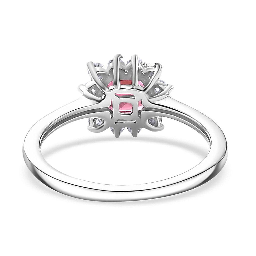 Rubellite & Moissanite Ring in Rhodium Sterling Silver 1.00 ct