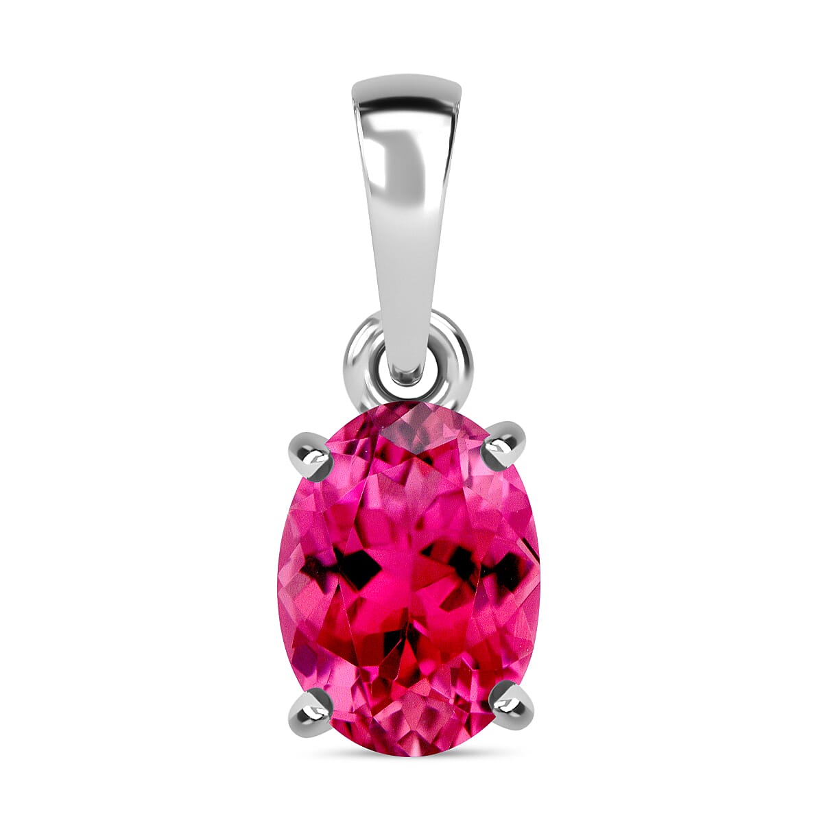 Rubellite Solitaire Pendant in Platinum Overlay Sterling Silver 1.290 Ct 8000141 0