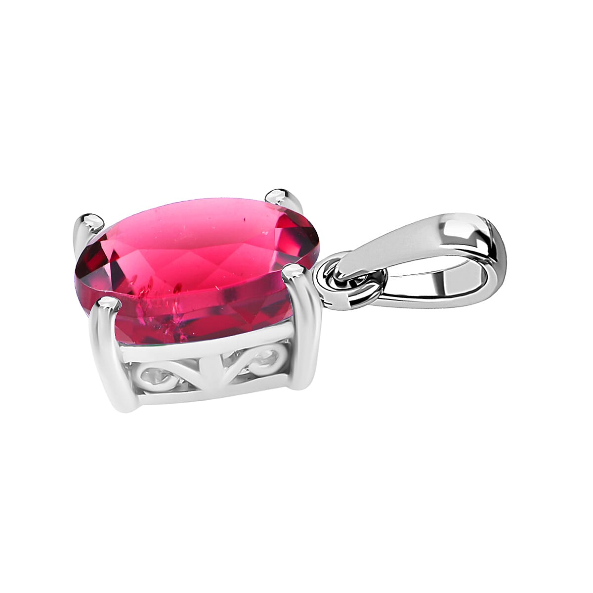 Rubellite Solitaire Pendant in Platinum Overlay Sterling Silver 1.290 Ct 8000141 2