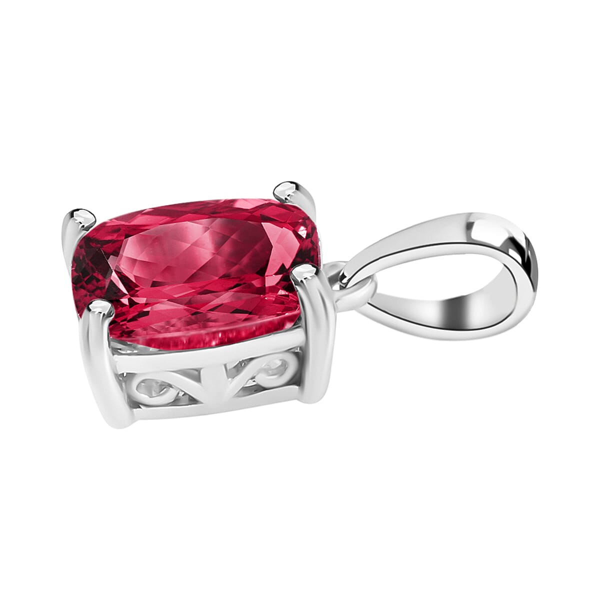 Rubellite Solitaire Pendant in Platinum Overlay Sterling Silver 3.20 ct. 8000168 2