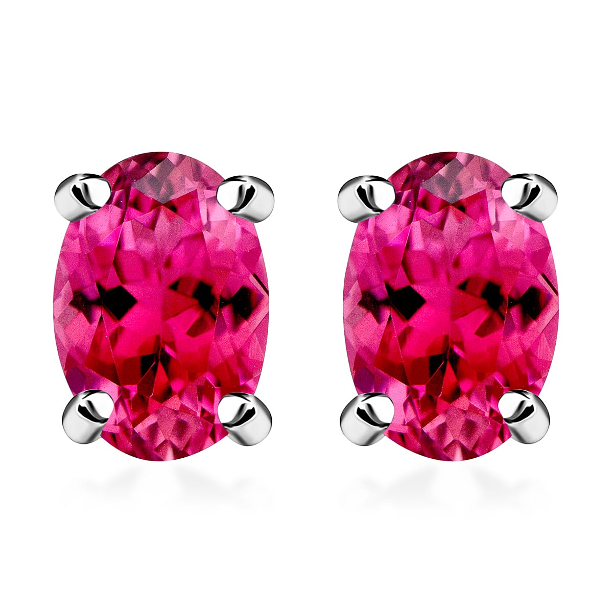 Rubellite Solitaire Stud Push Post Earring in Platinum Overlay Sterling Silver 1.30 Ct 8000524 0