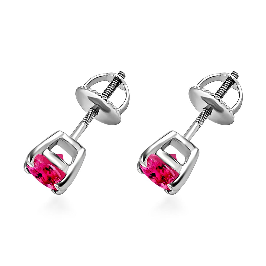 Rubellite Solitaire Stud Push Post Earring with Push Back in Platinum Overlay Sterling Silver 1.12 Ct