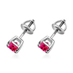 Rubellite Solitaire Stud Push Post Earring with Push Back in Platinum Overlay Sterling Silver 1.12 Ct