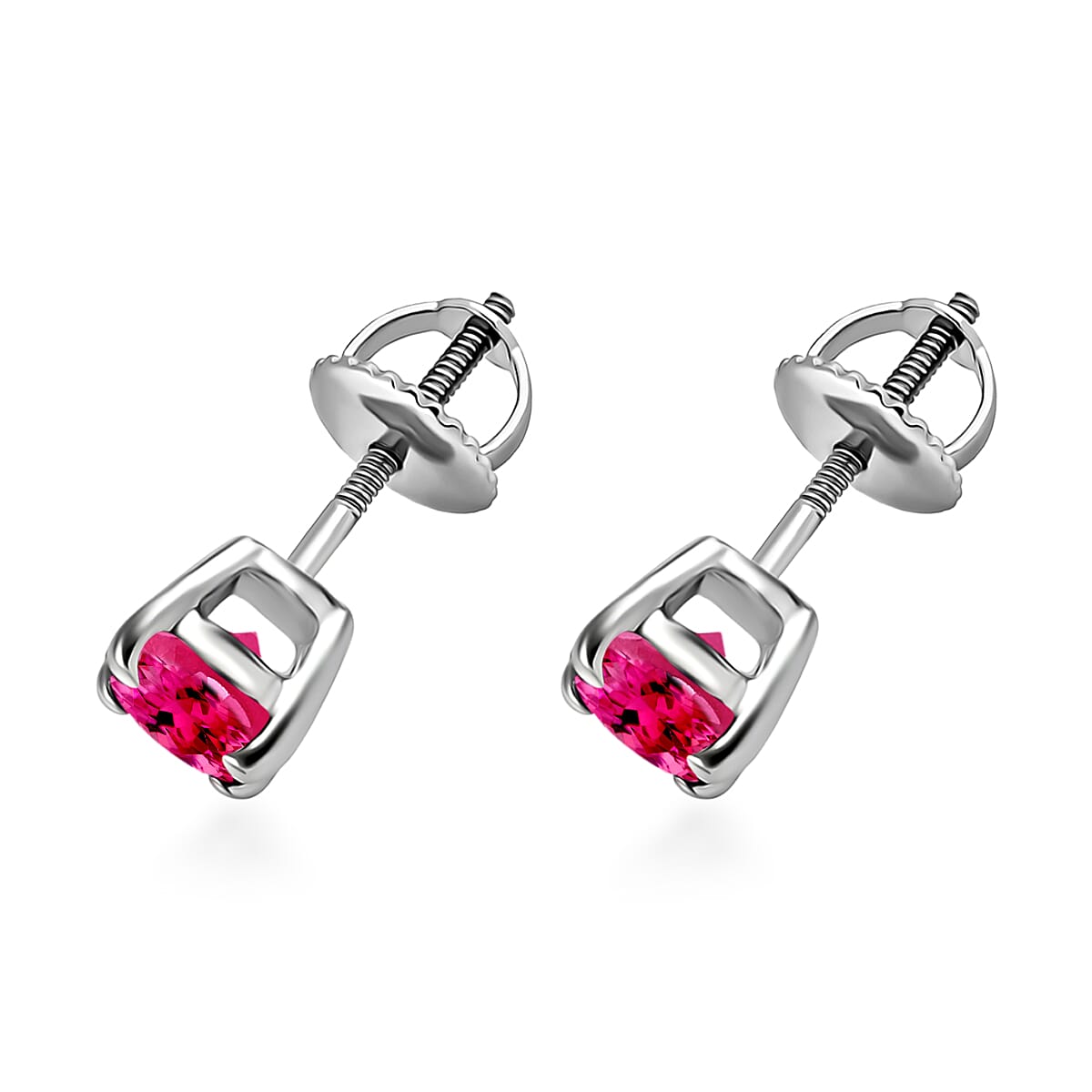 Rubellite Solitaire Stud Push Post Earring in Platinum Overlay Sterling Silver 1.30 Ct 8000524 2