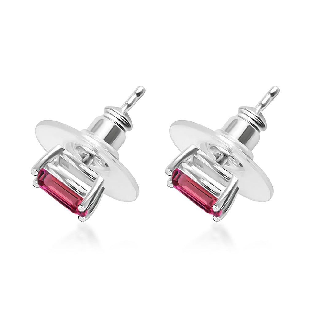 Rubellite  Solitaire Stud Push Post Earring in Platinum Overlay Sterling Silver 1.22 ct  1.220  Ct.