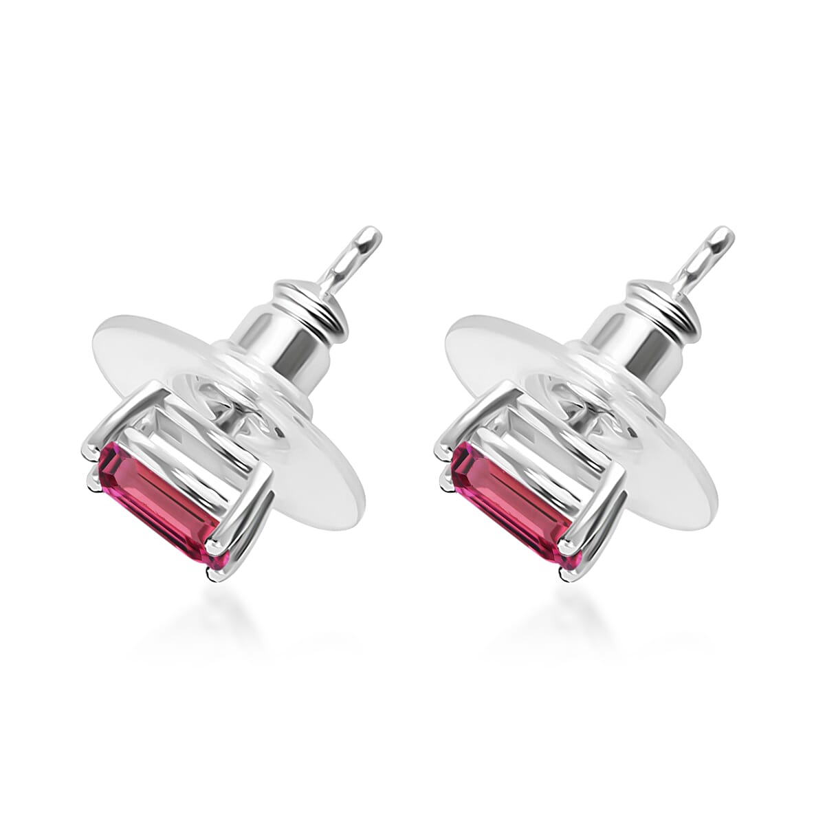 Rubellite Solitaire Stud Push Post Earring in Platinum Overlay Sterling Silver 1.220 Ct 8000564 2