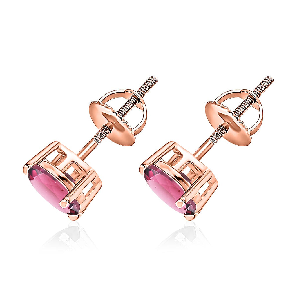 Rubellite  Solitaire Stud Push Post Earring in Vermeil RG Sterling Silver 1.66 ct  1.660  Ct.
