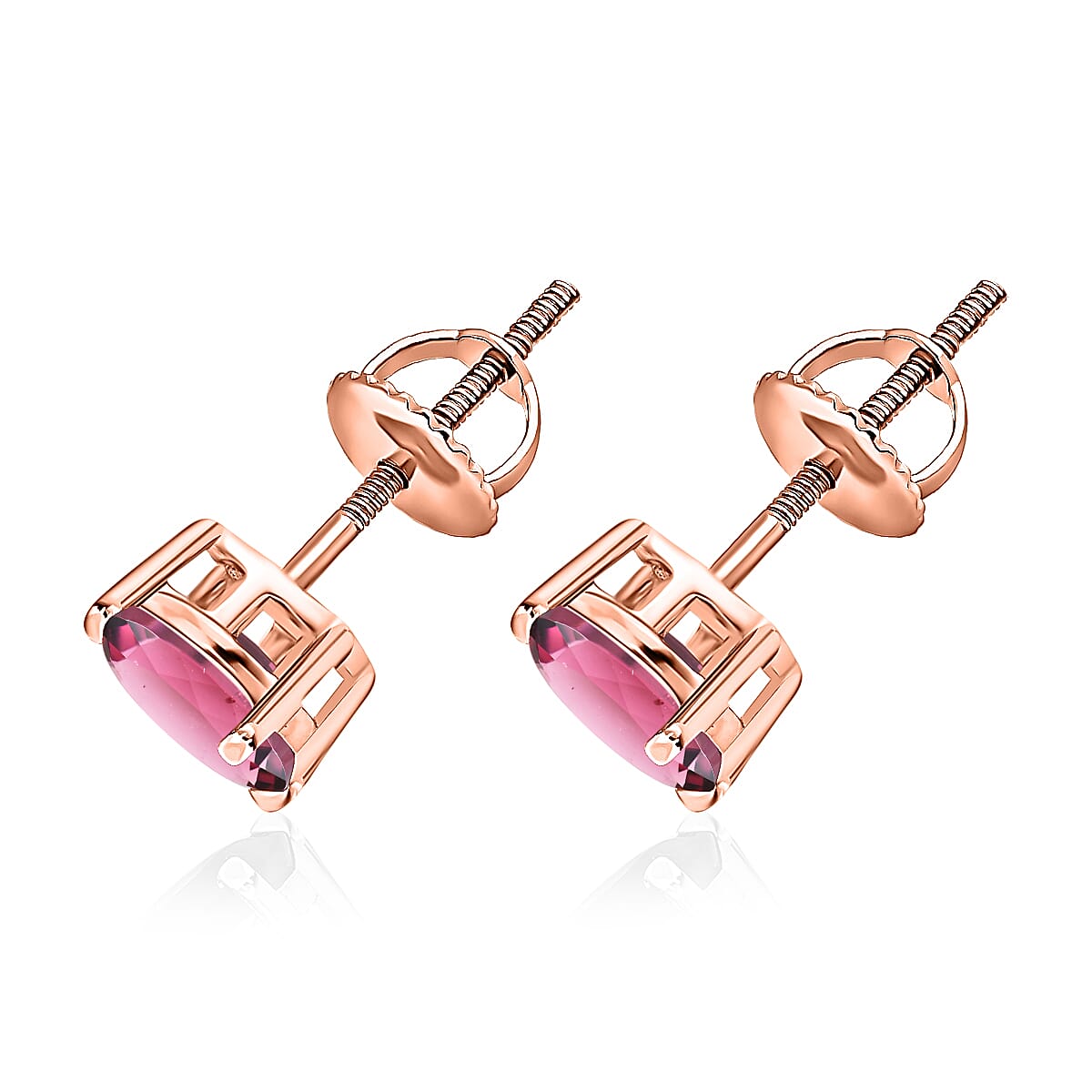 Rubellite Solitaire Stud Push Post Earring in Vermeil Rose Gold Sterling Silver 1.660 Ct 8000536 2
