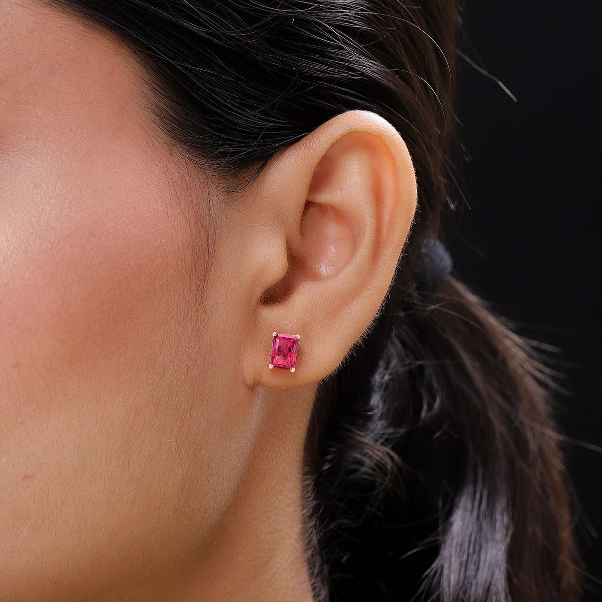 Rubellite Solitaire Stud Push Post Earring in Vermeil Rose Gold Sterling Silver 2.50 Ct 8000576 1