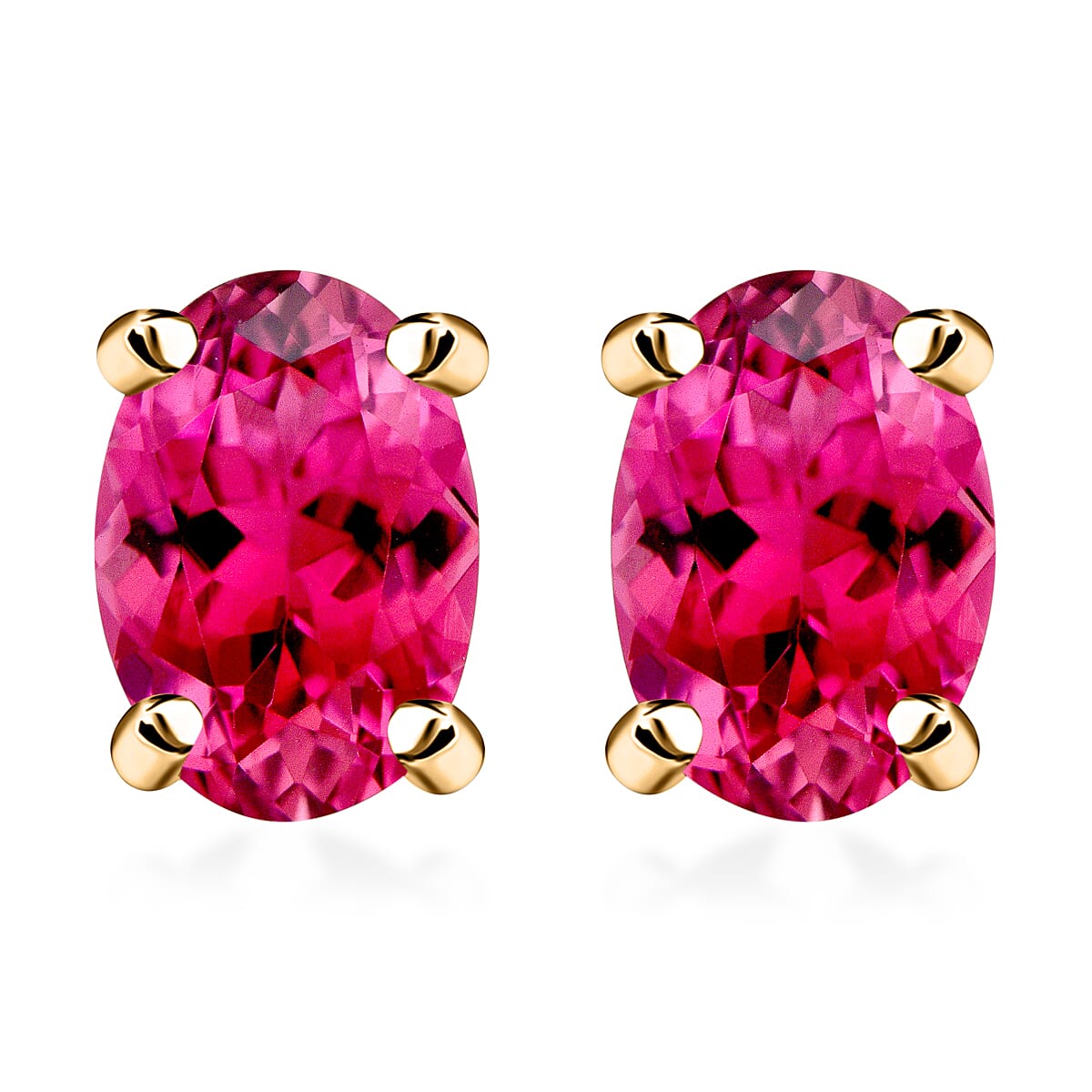 Rubellite Solitaire Stud Push Post Earring in Vermeil Yellow Gold Sterling Silver 1.30 Ct 8000525 0