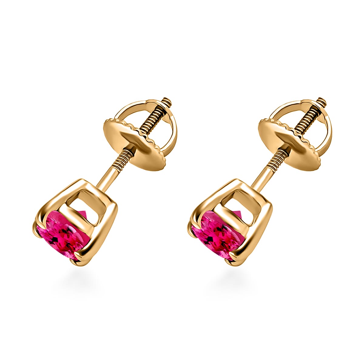 Rubellite Solitaire Stud Push Post Earring in Vermeil Yellow Gold Sterling Silver 1.30 Ct 8000525 2
