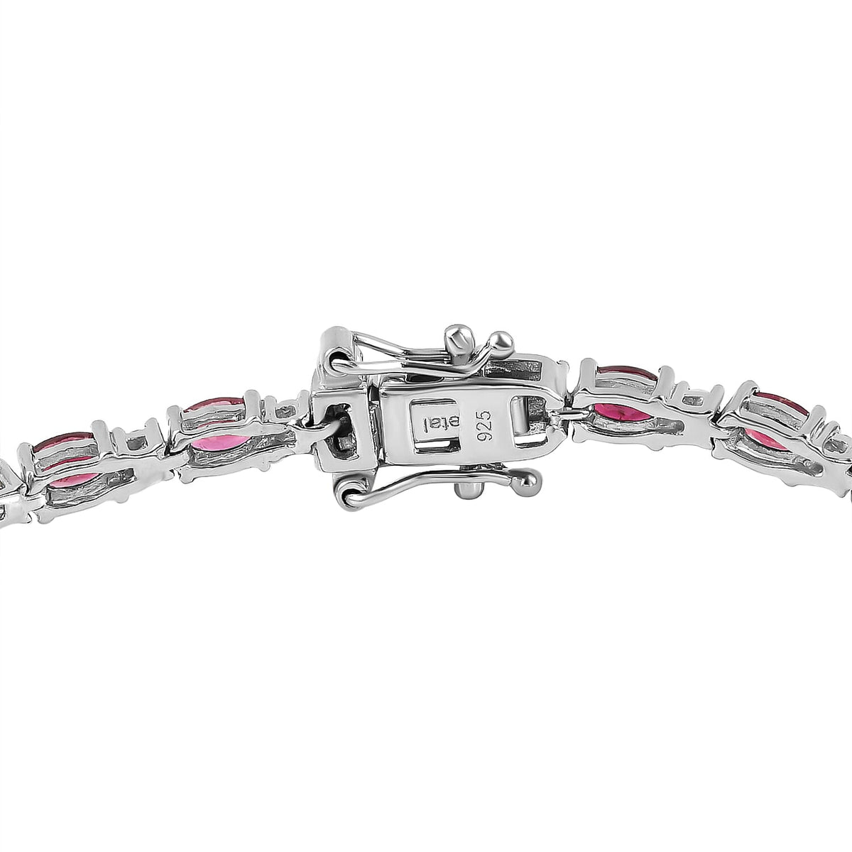 Rubellite with Natural Cambodian Zircon Tennis Bracelet (Size - 7.5) in Platinum Plated Sterling Silver 7.68 Ct, Silver Wt. 8.74 Gms 7021585 4