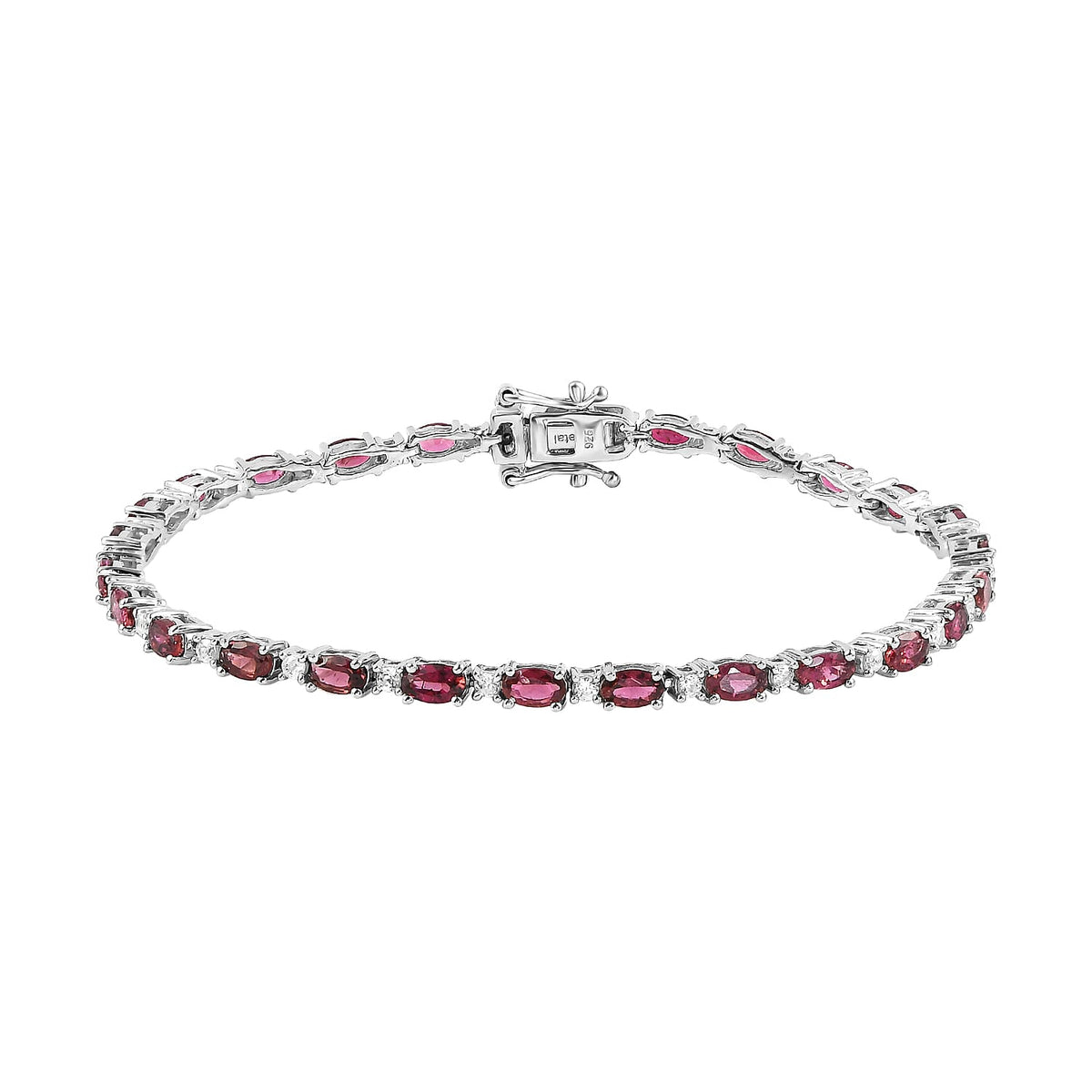 Rubellite with Natural Cambodian Zircon Tennis Bracelet (Size - 8) in Platinum Plated Sterling Silver 7.98 Ct, Silver Wt. 8.82 Gms 7021629 0