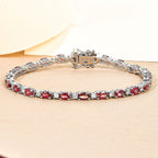 Rubellite and Natural Zircon Bracelet (Size - 8) in Platinum Overlay Sterling Silver 7.98 Ct, Silver Wt. 8.82 Gms