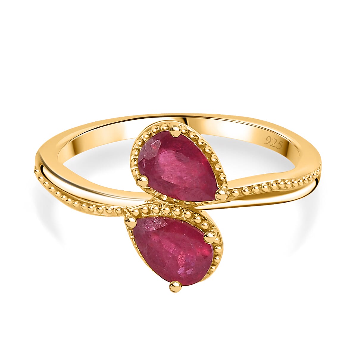 Ruby Bypass Ring in 18K Yellow Gold Vermeil Plated Sterling Silver 1.10 Ct 7775451 0