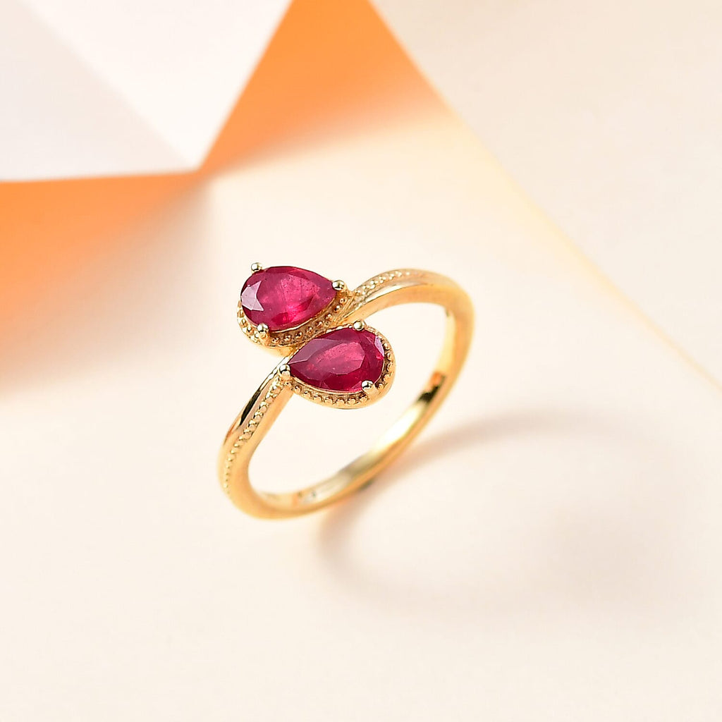 Ruby Bypass Ring in 18K YG Vermeil Plated Sterling Silver 1.10 Ct