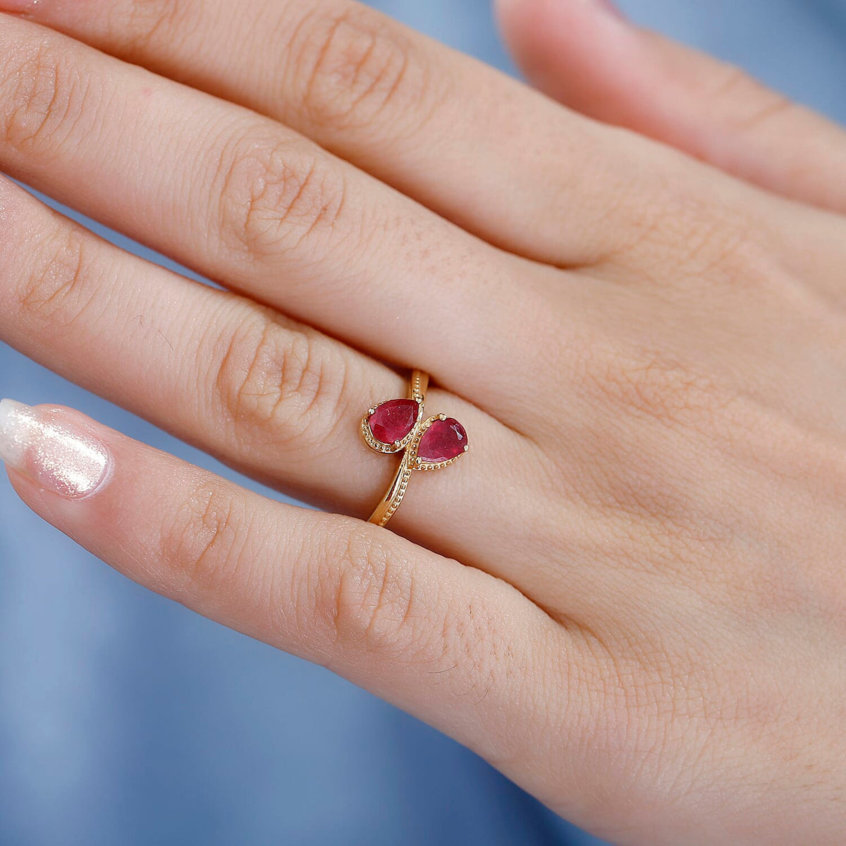 Ruby Bypass Ring in 18K Yellow Gold Vermeil Plated Sterling Silver 1.10 Ct 7775451 2