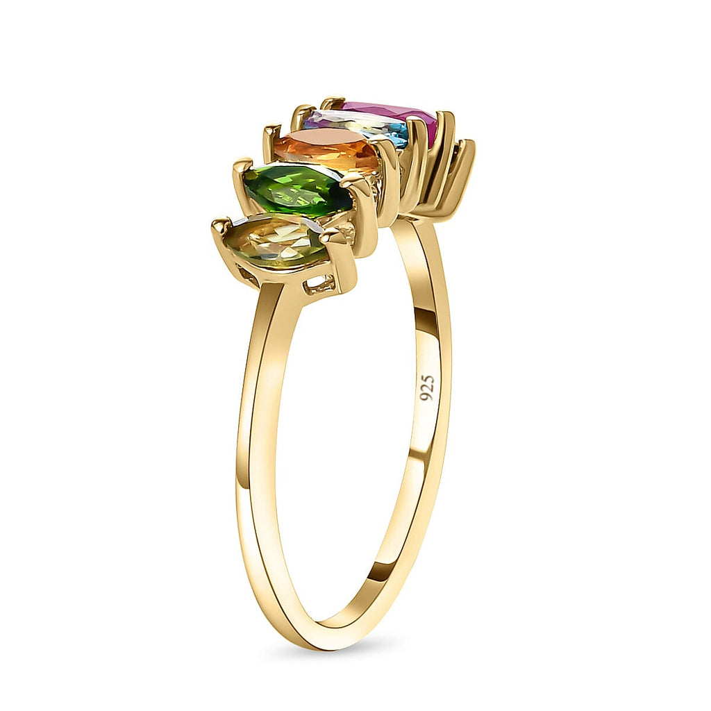 Ruby, Chrome Diopside, Blue Topaz, Amethyst, Peridot & Citrine Ring in 18K Vermeil Yellow Gold Plated Sterling Silver