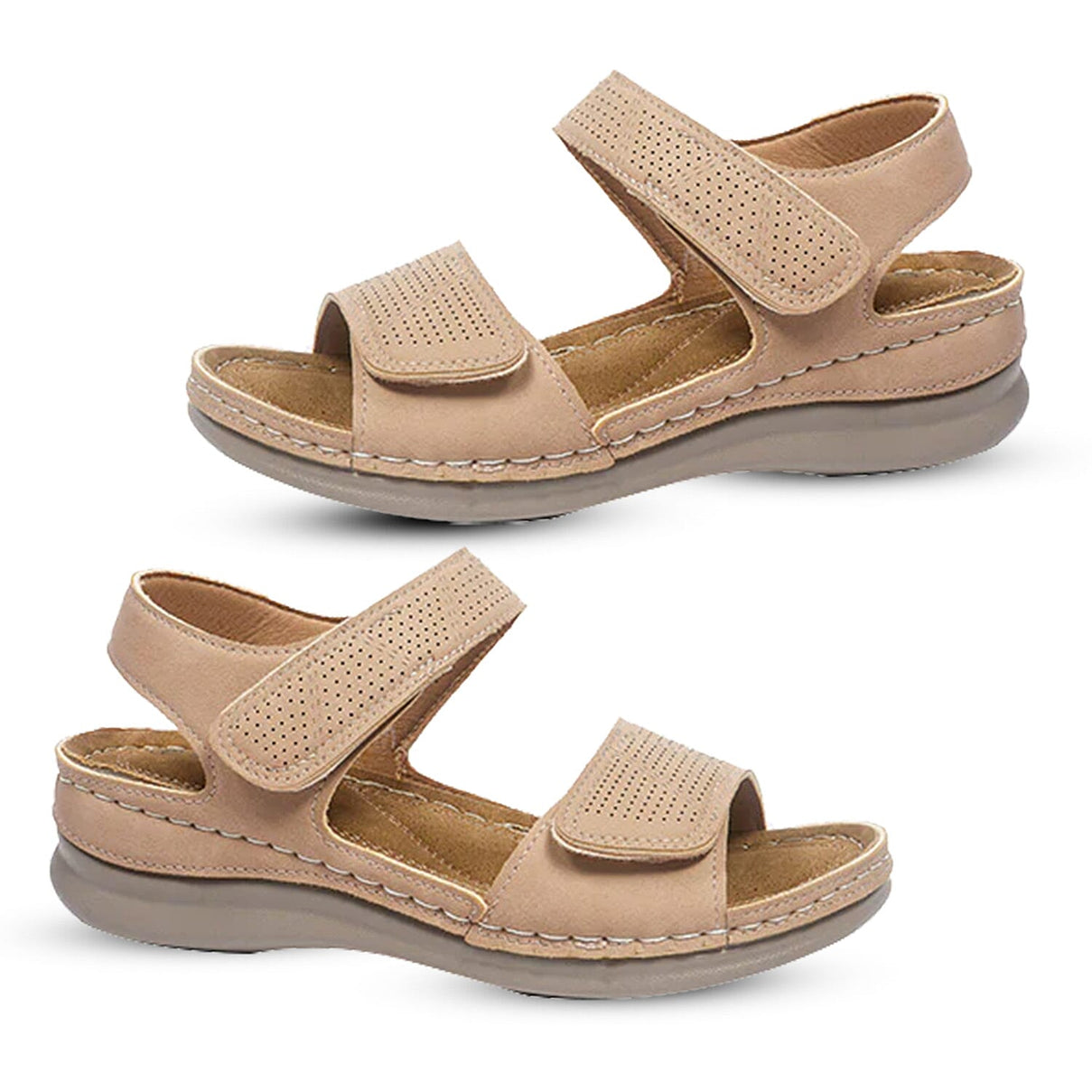 Ruby Comfort Wedge Sandals With Metallic Laser-Cut Floral Adjustable Straps (Size 3) - Beige 8519283 0