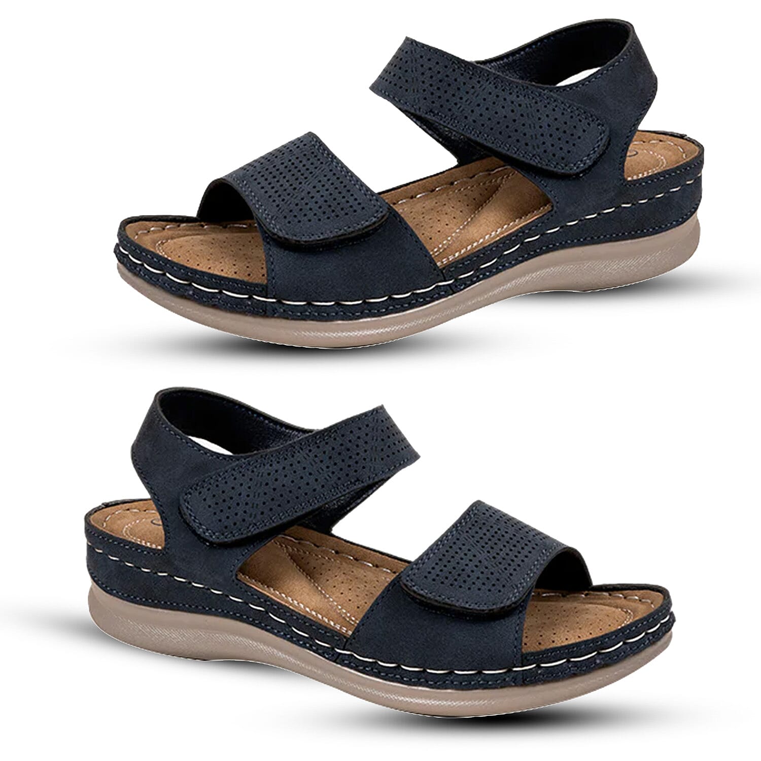 Ruby Comfort Wedge Sandals With Metallic Laser-Cut Floral Adjustable Straps (Size 3) - Navy 8519289 0