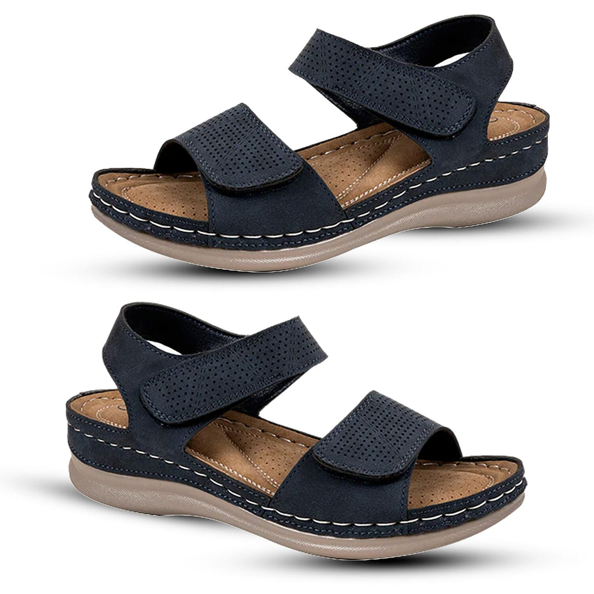 Ruby Comfort Wedge Sandals With Metallic Laser-Cut Floral Adjustable Straps (Size 6) - Navy 8519292 0