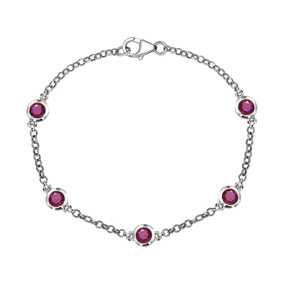 Ruby Cubic Zirconia Chain Bracelet (Size - 7.5) in Platinum Overlay Sterling Silver 7574932 0
