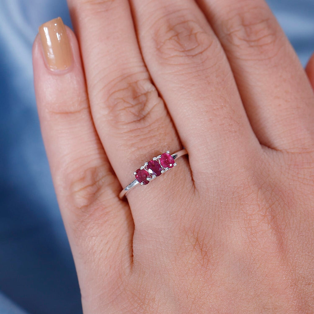 Ruby 3 Stone Ring in Sterling Silver