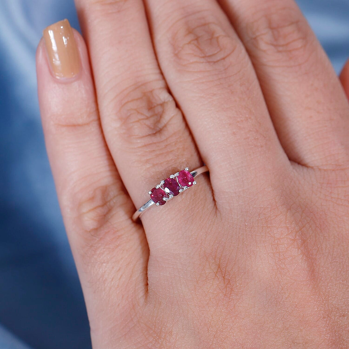 Ruby 3 Stone Ring in Sterling Silver 7832380 2